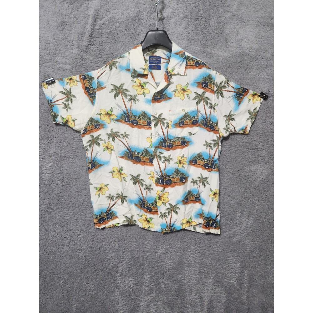 Pendleton Button Up Shirt XLarge Adult Beige Tropical Short Sleeve Hawaiian Mens